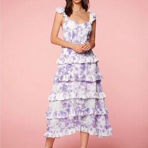 Floral Ruffle Midi Dress in Purple